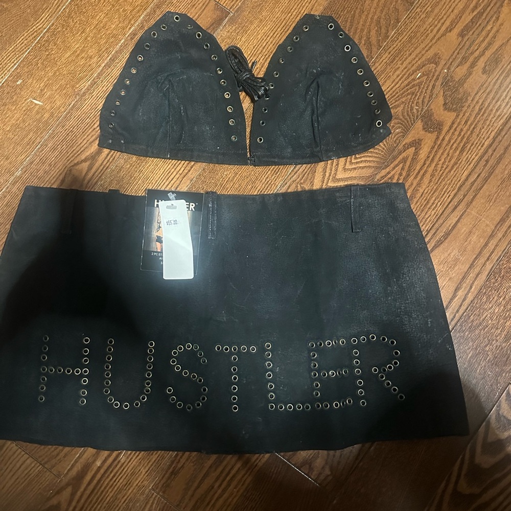 Hustler Hollywood Black Mini Skirt with Bra Stud Accents 2pc